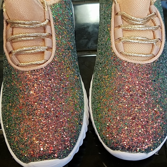 NEW RAINBOW GLITTER SEQUINS SHOES SNEAKERS - Picture 5 of 7